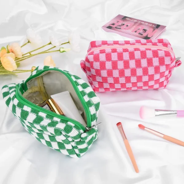 custom-checkered-cosmetic-bag-pink-green-makeup-pouch-1
