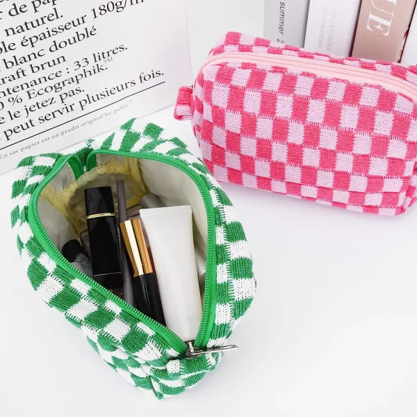 custom-checkered-cosmetic-bag-pink-green-makeup-pouch-2