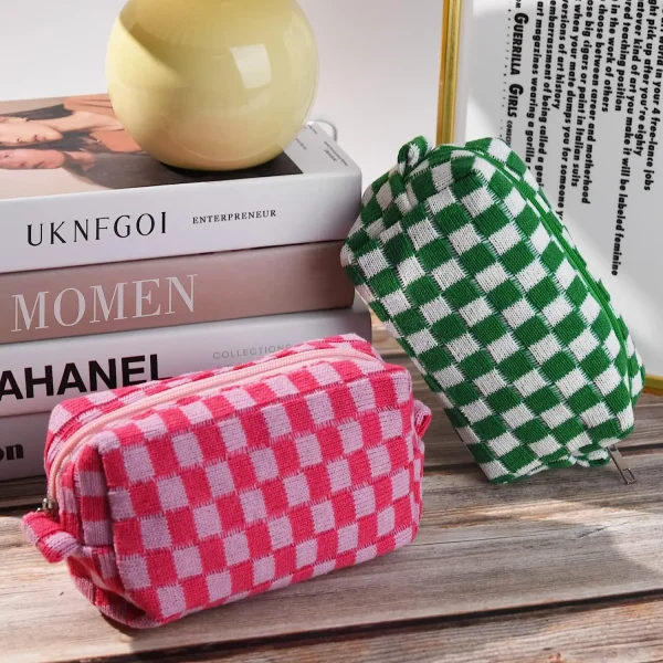 custom-checkered-cosmetic-bag-pink-green-makeup-pouch-4