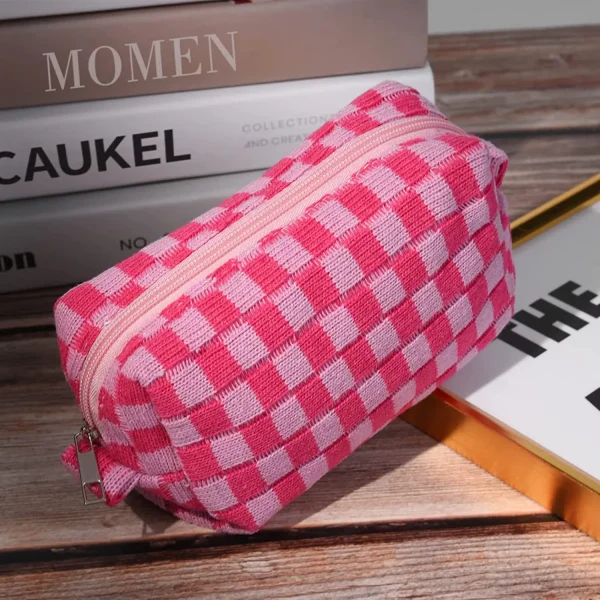 custom-checkered-cosmetic-bag-pink-green-makeup-pouch
